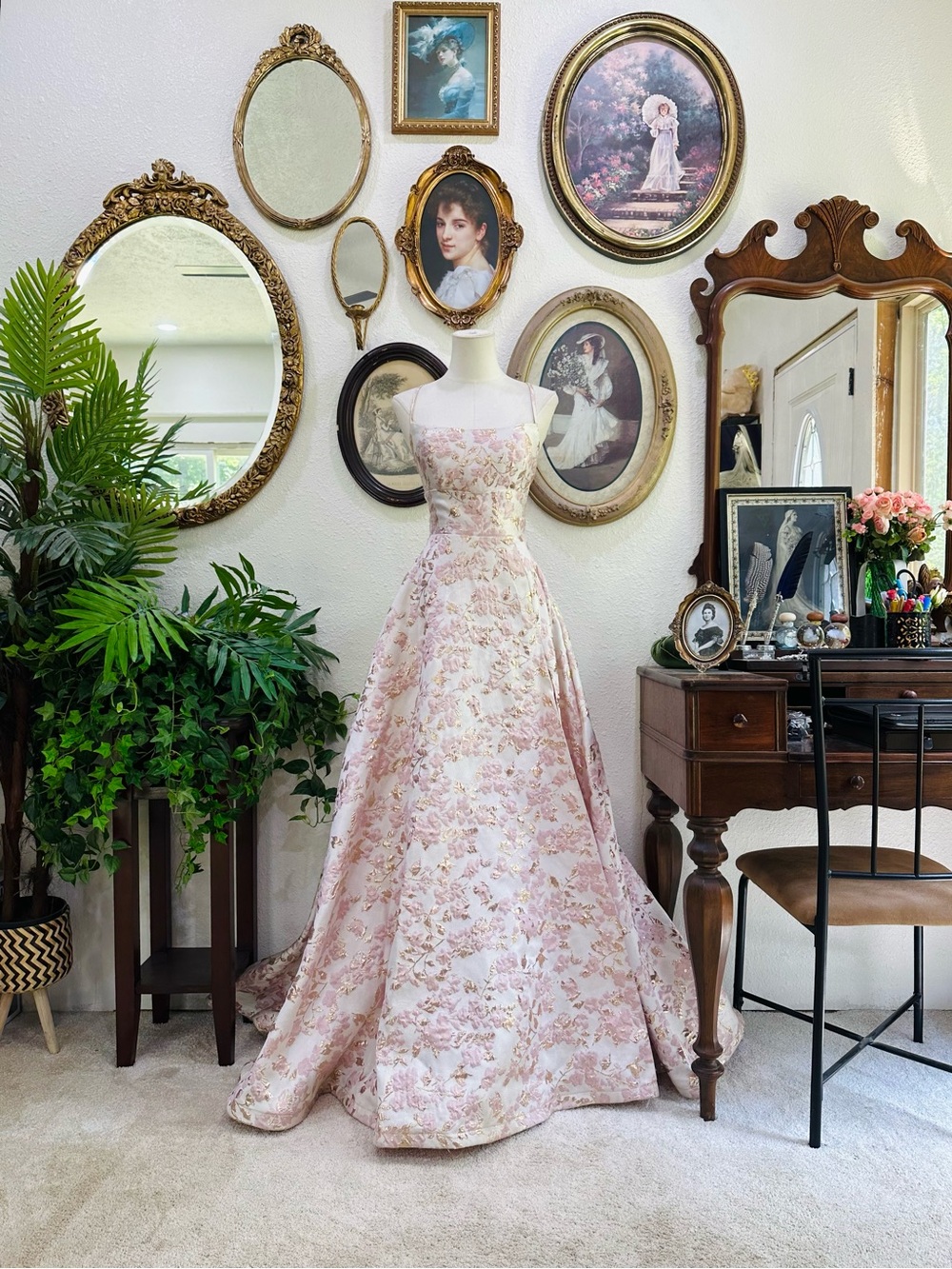 B Darlin Pink Floral Brocade Maxi Dress